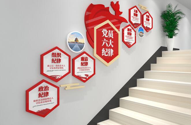 樓梯企業(yè)文化墻效果圖(圖3) 黨員六大紀(jì)律黨建樓梯文化墻