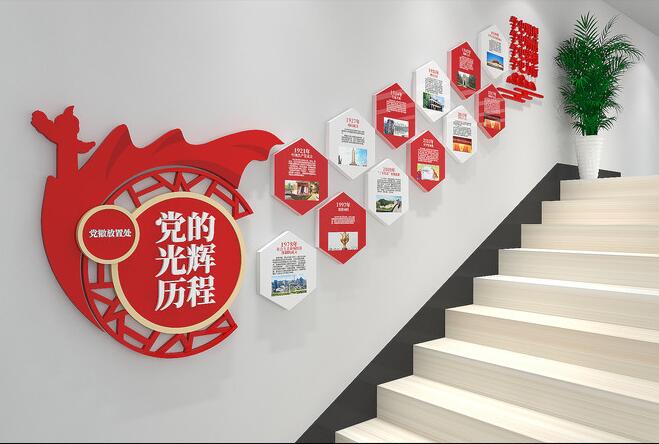 樓梯文化墻創(chuàng)意設(shè)計(jì)圖片(圖4) 黨支部黨的光輝歷程黨建樓梯文化墻創(chuàng)意設(shè)計(jì)