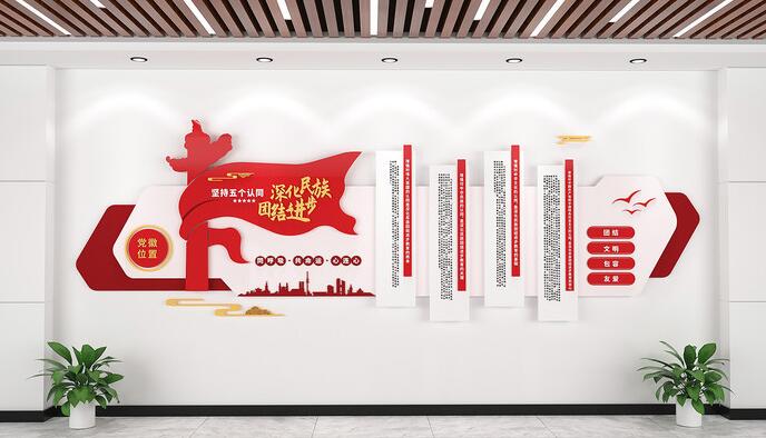 社區(qū)黨建文化墻創(chuàng)意設計圖片(圖3) 大氣民族團結五個統(tǒng)一社區(qū)文化墻