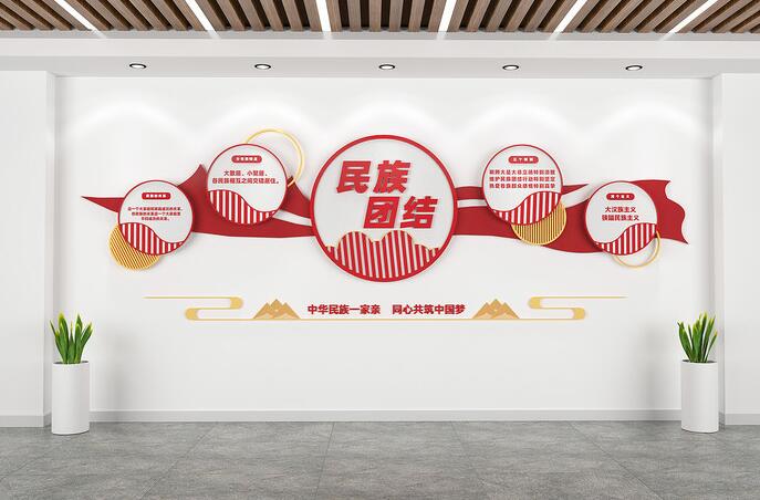 社區(qū)黨建文化墻創(chuàng)意設計圖片(圖4) 中國風民族團結黨建社區(qū)文化墻