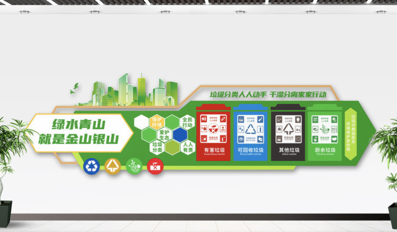 社區(qū)綠色環(huán)保垃圾分類人人有責(zé)文化墻(圖4) 垃圾分類人人動手干濕分離家家行動文化墻