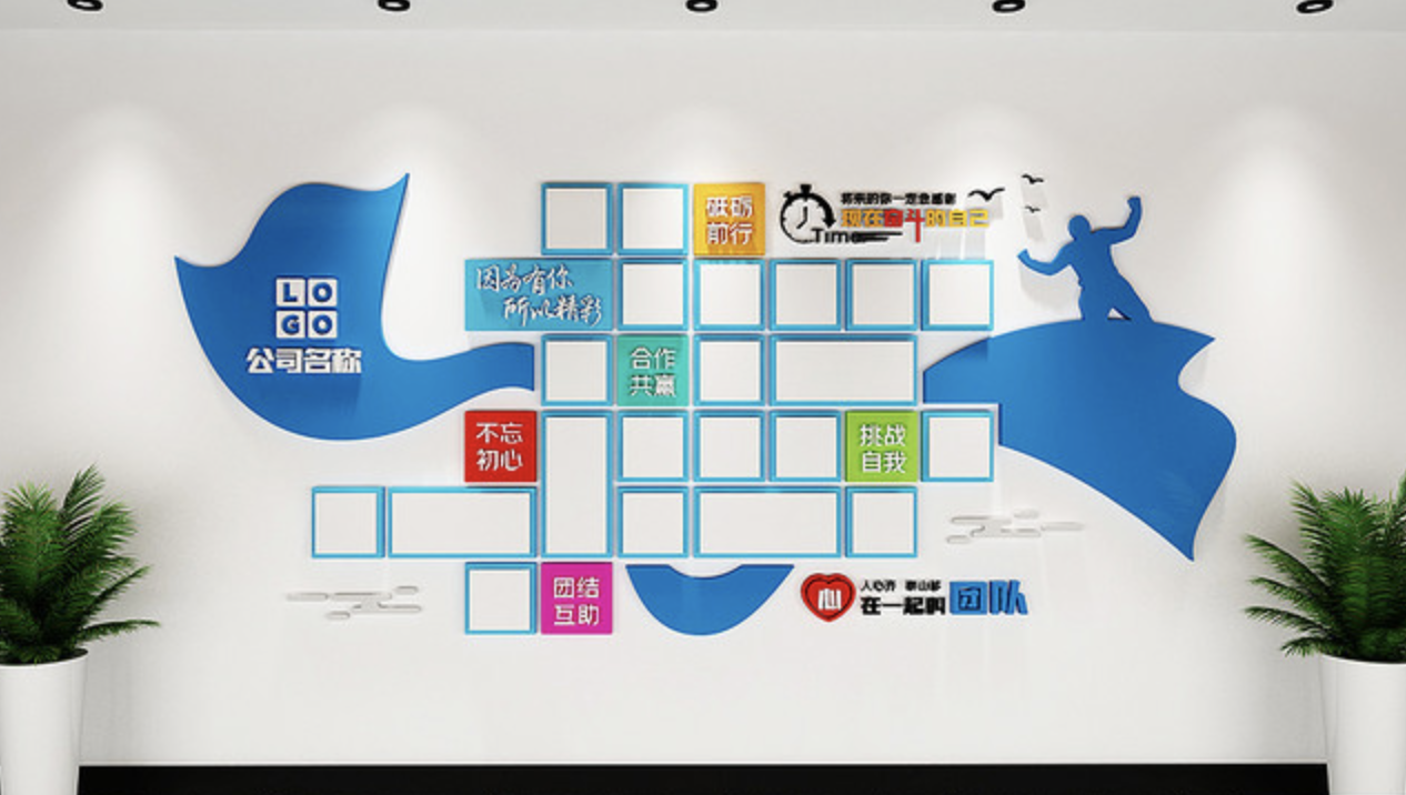 北京企業(yè)公司前臺背景墻(圖3) 藍(lán)色大氣員工風(fēng)采文化墻